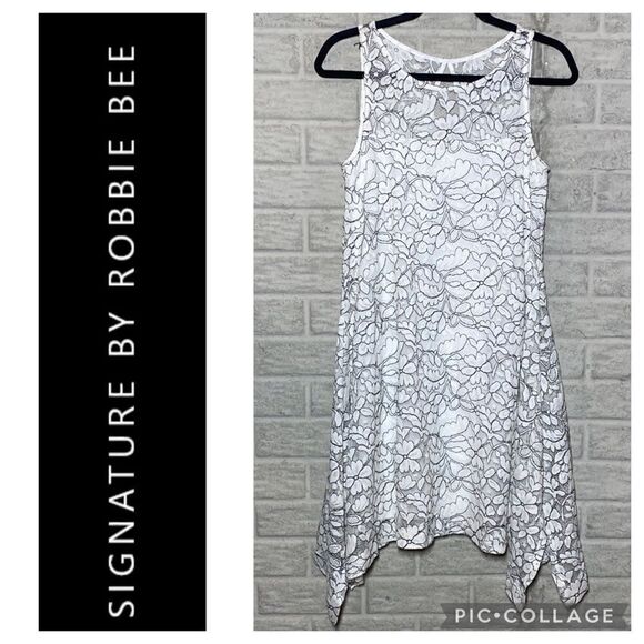 NWT MSRP $88 Signature by Robbie Bee Black & White Floral Lace Dress Size Small - Picture 1 of 8
